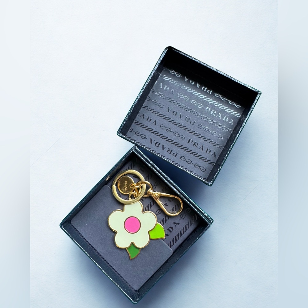 Prada Gold and Cream Floral Key Holder